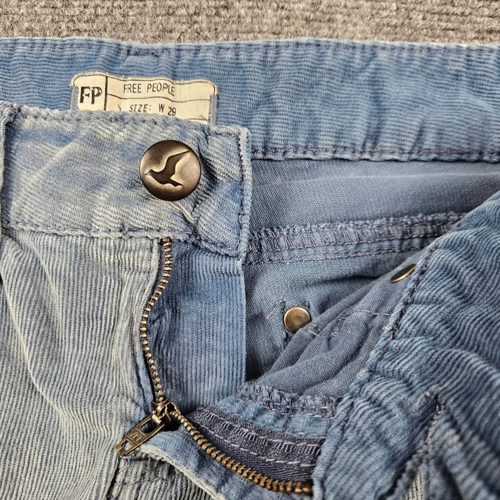 Free People Blue Corduroy Pants Slim Straight Leg Low Rise Size 29 61855-16515 - Picture 7 of 11